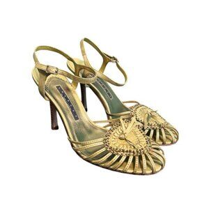 Laundry by Shelli Segal Light Green Leather Studded Strappy Heel Women's 8.5